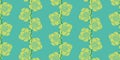 Seamless vector pattern with vertical stripes of yellow roses on a bright teal background