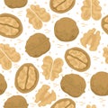 Seamless vector pattern with walnut peeled and shelled