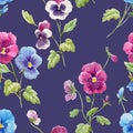 Watercolor pansy flower vector pattern