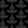 Seamless vector pattern with wavy line drawing silhouettes of yoga