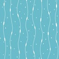 Seamless vector pattern, wavy vertical white lines and dots on teal. Great for textile, packaging, wrapping Royalty Free Stock Photo