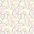 Seamless vector pattern, white chaotic background with colorful asymmetrical hearts