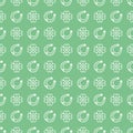 Seamless vector pattern with white clover leaves, shamrock and Horseshoe on a light green backdrop for St. Patrick`s Day Royalty Free Stock Photo