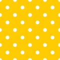 Seamless vector pattern with white polka dots on a sunny yellow background. Royalty Free Stock Photo