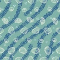 Seamless vector pattern with white sea shells and blue stripes on a aqua green background Royalty Free Stock Photo