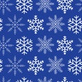 Seamless vector pattern white snowflakes on blue background. Repeating Christmas Wintertime Hanukkah decoration. Illustration Royalty Free Stock Photo