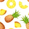 Seamless vector pattern with whole, cut slice of pineapple. Royalty Free Stock Photo