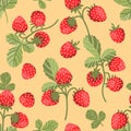 Seamless vector pattern wild strawberries on a beige background