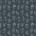 Seamless vector pattern with wildflowers. Print design with hand drawn doodle flowers in black and white.