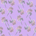 Seamless vector pattern of Wildflowers, roses with watercolor brush strokes. For paper, cover, fabric, gift wrapping, wall art, in Royalty Free Stock Photo