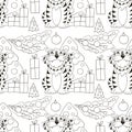 Seamless vector pattern for year of the tiger 2022. Coloring Pattern in hand draw style