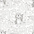 Seamless vector pattern for year of the tiger 2022. Coloring Pattern in hand draw style