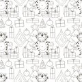 Seamless vector pattern for year of the tiger 2022. Coloring Pattern in hand draw style