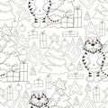 Seamless vector pattern for year of the tiger 2022. Coloring Pattern in hand draw style