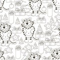 Seamless vector pattern for year of the tiger 2022. Coloring Pattern in hand draw style