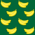 Seamless vector pattern of yellow bananas on a greenbackground. Yellow fruit