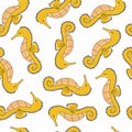 Seamless vector pattern with yellow sea horses on white background. Cute sea horse pattern for kids. Royalty Free Stock Photo