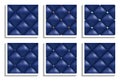 Seamless vector patterns of blue leather upholstery with gold, silver, diamond buttons. Luxury textures of vintage furniture