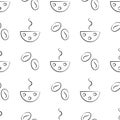 Seamless vector patterns with cups and cofee grains on the white background