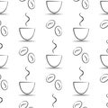 Seamless vector patterns with cups and cofee grains on the white background