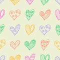 Seamless vector patterns with hearts. Background with hand drawn ornamental symbols and decorative elements. Decorative repeating Royalty Free Stock Photo