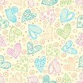 Seamless vector patterns with hearts. Background with hand drawn ornamental symbols and decorative elements. Decorative repeating Royalty Free Stock Photo