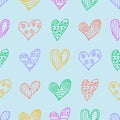 Seamless vector patterns with hearts. Background with hand drawn ornamental symbols and decorative elements. Decorative repeating Royalty Free Stock Photo