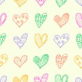 Seamless vector patterns with hearts. Background with hand drawn ornamental symbols and decorative elements. Decorative repeating Royalty Free Stock Photo