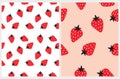 Seamless Vector Patterns with Irregular Hand Drawn Simple Strawberries.