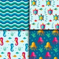 Seamless vector patterns with nautical elements wave marine collection paper sea background Royalty Free Stock Photo
