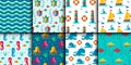 Seamless vector patterns with nautical elements wave marine collection paper sea background Royalty Free Stock Photo