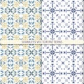 Seamless vector patterns with ornament elements and botanical elements. Children`s, kitchen textiles, print for textiles, wallpape