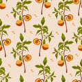 Seamless vector peach pattern. Vector peach twig pattern illustration.