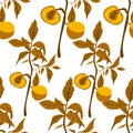 Seamless vector peach pattern. Vector peach twig pattern illustration.