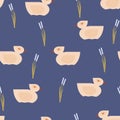 Seamless vector pink duck pattern on blue background