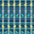 Seamless vector plaid pattern with colored rectangles and bird silhouettes Royalty Free Stock Photo