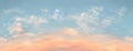 Seamless vector realistic sunset sky. Long length horizontal background with beautiful light clouds on it. 3D rose, blue Royalty Free Stock Photo