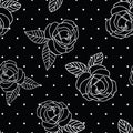Seamless vector repeat black and white vintage rose print with a dot background.