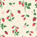 Seamless vector repeat pattern with strawberries and blossom on cream Royalty Free Stock Photo