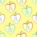 Seamless vector repeating fruit pattern of cross sectioned red and green apples