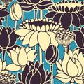 Seamless vector retro pattern with hand drawn lotos flowers. design for packaging, textile, interior