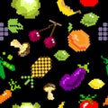 Seamless vector retro pixel game fruits pattern Royalty Free Stock Photo