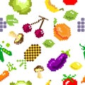 Seamless vector retro pixel game fruits pattern Royalty Free Stock Photo