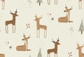 Seamless vector seasonal pattern with funny deers in the forest.