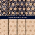 Seamless vector set of eight japanese patterns. seamless template in swatch panel. design foe print, textile, woodblock