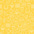 Seamless vector simple linear food pattern. Breakfast illustrati