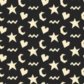 Seamless vector simple pattern. Hearts, Moon and stars background. For fabric, textile, cover, wrapping etc