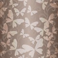 Seamless vector soft coffee pattern with white translucent butterflies