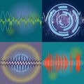 Seamless vector Sound Waves Set. Audio equalizer technology, pulse musical. Vector Illustration. Royalty Free Stock Photo