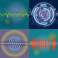 Seamless vector Sound Waves Set. Audio equalizer technology, pulse musical. Vector Illustration.